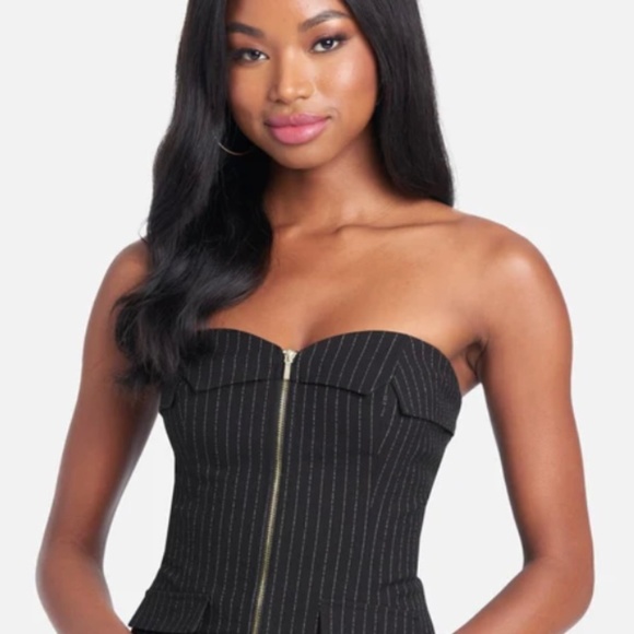 BEBE ZIPPER FRONT TAILORED PINSTRIPE BUSTIER Size 6 NWT SOLD OUT - Picture 1 of 11